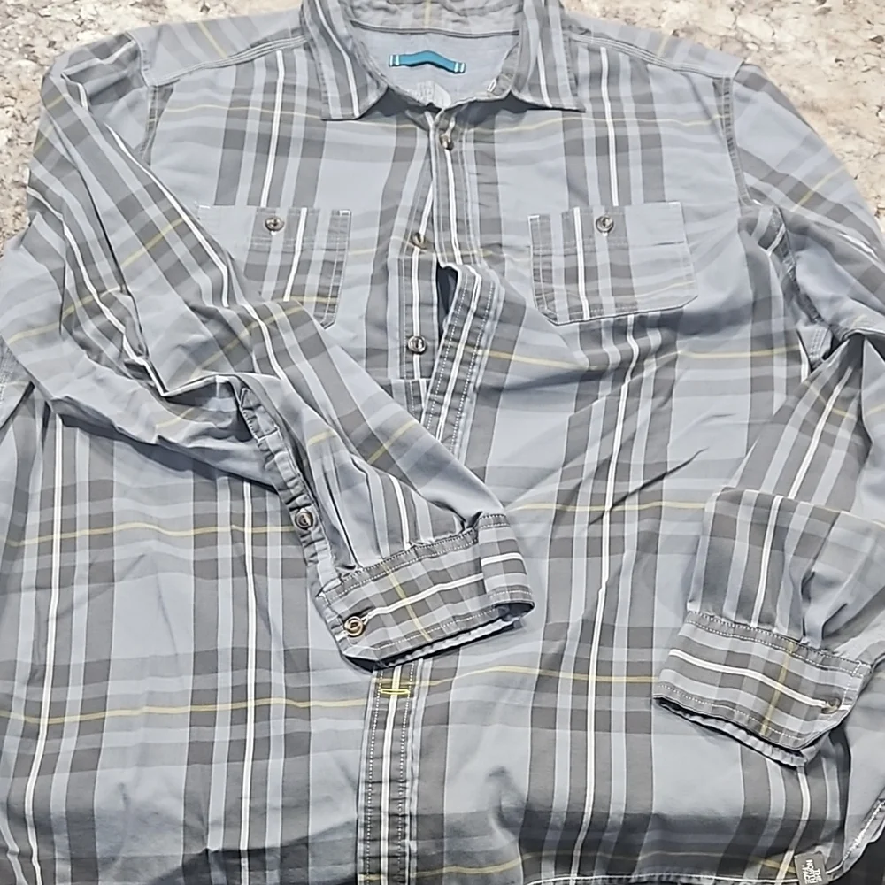 Size 2XL XXL Men's Grey Plaid Long Sleeve Button-Down Shirt by The North Face
